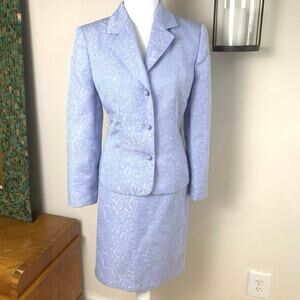Le Suit Petite Size 10P 2-Piece Skirt Suit w/ Blazer Jacket Jacquard Blue Formal